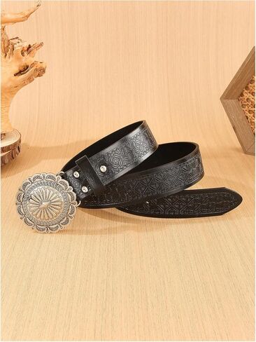Women's Vintage Embossed Leather Belt Cowgirl Cowboy Western Country Belts for Jeans Pants in Saudi Arabia