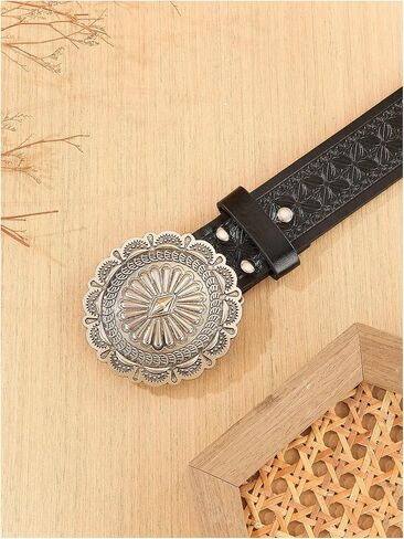 Women's Vintage Embossed Leather Belt Cowgirl Cowboy Western Country Belts for Jeans Pants in Saudi Arabia