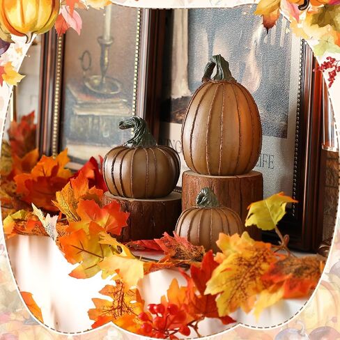 Vicenpal 3 Pcs Neutral Rustic Fall Pumpkin Decor Brown Resin Fake Pumpkins for Decorating Striped Artificial Faux Pumpkins Fall Home Decor for Mantel Table Home Autumn Thanksgiving Indoor in Saudi Arabia