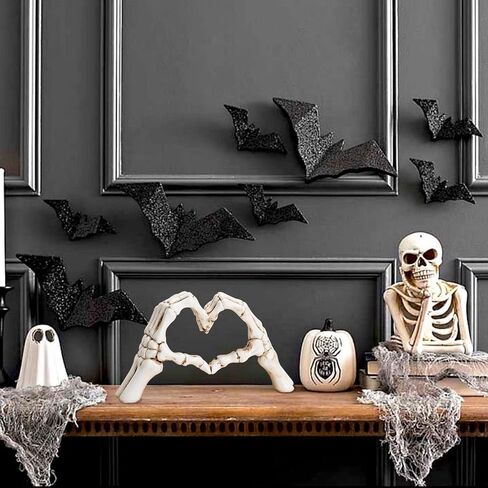 White Heart Hands Skeleton 6.3 inch Halloween Decor Resin Figurine, Lightweight Art Decor for Home Desk Office Shelf Thanksgiving Christmas Party (White) in Saudi Arabia