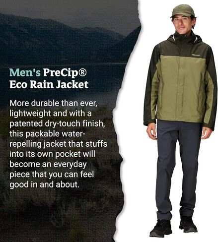 سترة المطر الرجالية من MARMOT PreCip Eco خفيفة الوزن ومقاومة للماء، مقاس X-Large باللون الأخضر الوردي/الزيتوني in Saudi Arabia