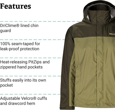 سترة المطر الرجالية من MARMOT PreCip Eco خفيفة الوزن ومقاومة للماء، مقاس X-Large باللون الأخضر الوردي/الزيتوني in Saudi Arabia