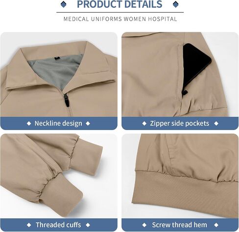 VIAOLI Scrubs Jackets for Women with Zipper Side Pockets, Long Sleeve and Lapel Track Coat, for Nursing Settings. in Kuwait