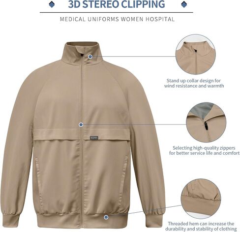VIAOLI Scrubs Jackets for Women with Zipper Side Pockets, Long Sleeve and Lapel Track Coat, for Nursing Settings. in Kuwait