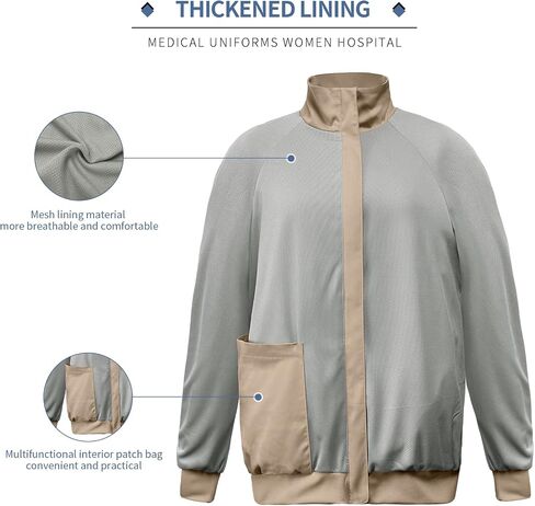 VIAOLI Scrubs Jackets for Women with Zipper Side Pockets, Long Sleeve and Lapel Track Coat, for Nursing Settings. in Kuwait