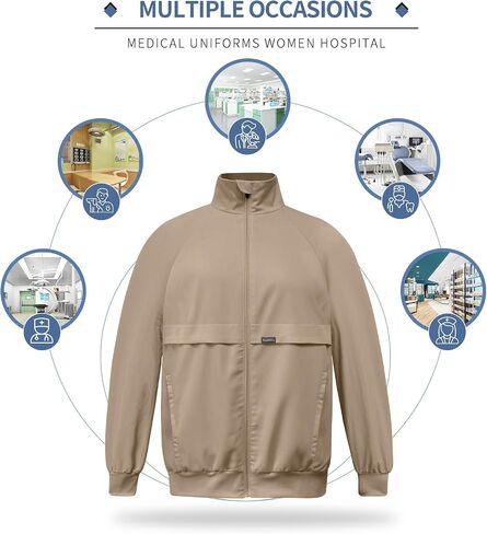 VIAOLI Scrubs Jackets for Women with Zipper Side Pockets, Long Sleeve and Lapel Track Coat, for Nursing Settings. in Kuwait