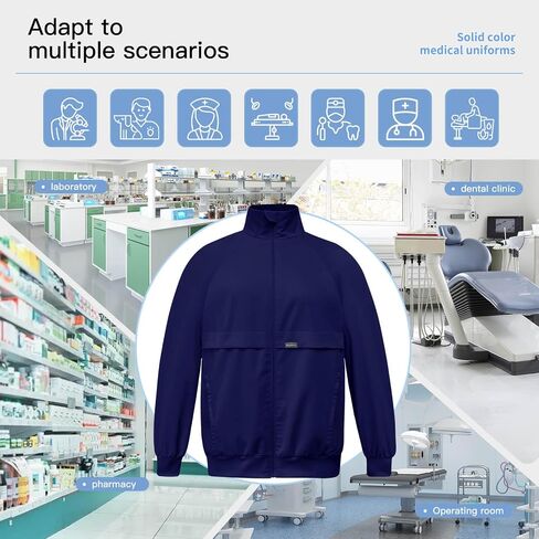 VIAOLI Scrubs Jackets for Women with Zipper Side Pockets, Long Sleeve and Lapel Track Coat, for Nursing Settings. in Kuwait