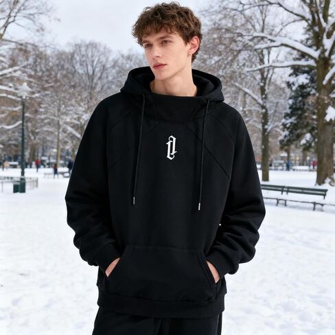 Fleece Hoodies for Men High Neck Sweatshirts Casual Loose Fit Lightweight Techwear Pullover Fall Winter in Saudi Arabia