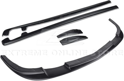 for 2005-2013 Chevrolet Corvette C6 Wide Body Models | ZR1 Style Front Bumper Lip Splitter with Side Skirts Rocker Panel Mud Flap Pair (ABS Plastic - Painted Glossy Black) in Saudi Arabia