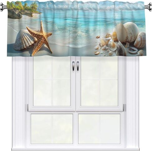 Beach Starfish Shell Valance for Window Coastal Curtain Valance for Kitchen Bathroom Bedroom Living Room Window Treatment Decor Curtains Rod Pocket 54x18 Inch in Saudi Arabia