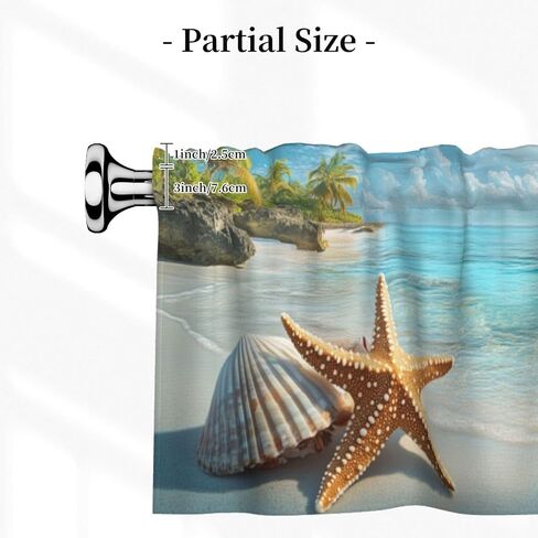 Beach Starfish Shell Valance for Window Coastal Curtain Valance for Kitchen Bathroom Bedroom Living Room Window Treatment Decor Curtains Rod Pocket 54x18 Inch in Saudi Arabia