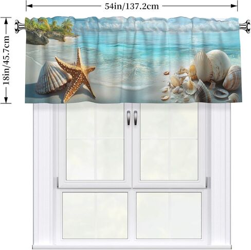 Beach Starfish Shell Valance for Window Coastal Curtain Valance for Kitchen Bathroom Bedroom Living Room Window Treatment Decor Curtains Rod Pocket 54x18 Inch in Saudi Arabia