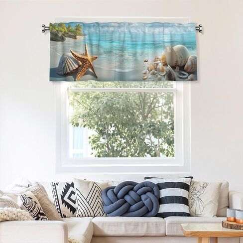 Beach Starfish Shell Valance for Window Coastal Curtain Valance for Kitchen Bathroom Bedroom Living Room Window Treatment Decor Curtains Rod Pocket 54x18 Inch in Saudi Arabia