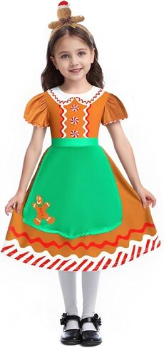 bakjuno Gingerbread Girl Costume Christmas Gingerbread Girl Dress+ Gingerbread Headband in Kuwait