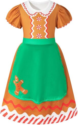bakjuno Gingerbread Girl Costume Christmas Gingerbread Girl Dress+ Gingerbread Headband in Kuwait