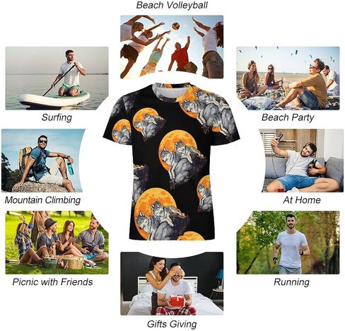 Wolf Moon Mens T-Shirts Casual Short Sleeve Tee Tops Crewneck Shirt for Running Athletic in Saudi Arabia