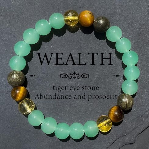 Money Attraction Bracelets for Women Men Attracts Wealth Money Tiger's Eye Chalcopyrite Dongling Jade Crystal Natural Stones Gemstones Elastic Healing Yoga Beads Bracelet Jewelry Spiritual Gift in Saudi Arabia