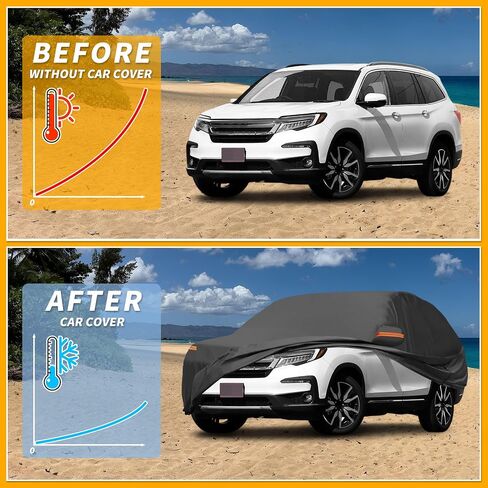 Car Cover Waterproof All Weather Sun Rain Protection Full Exterior Cover for Honda Pilot Black with Left Side Zippers in Saudi Arabia