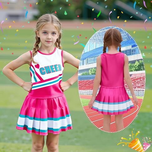 COTRIO Cheerleader Outfit for Girls Cheerleader Costume Cheer Practice Clothes Halloween Cheerleading Uniform with Pom Poms in Kuwait