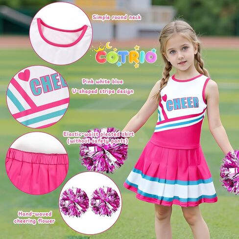 COTRIO Cheerleader Outfit for Girls Cheerleader Costume Cheer Practice Clothes Halloween Cheerleading Uniform with Pom Poms in Kuwait