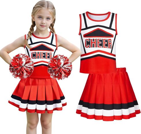 COTRIO Cheerleader Outfit for Girls Cheerleader Costume Cheer Practice Clothes Halloween Cheerleading Uniform with Pom Poms in Kuwait
