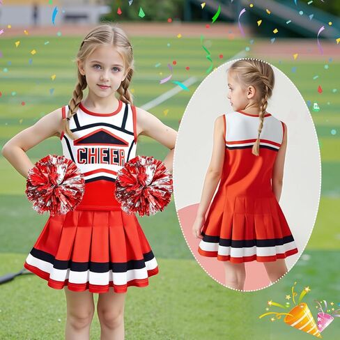 COTRIO Cheerleader Outfit for Girls Cheerleader Costume Cheer Practice Clothes Halloween Cheerleading Uniform with Pom Poms in Kuwait