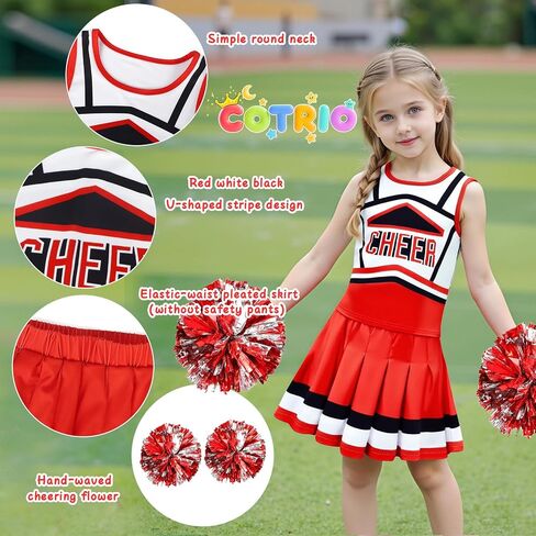 COTRIO Cheerleader Outfit for Girls Cheerleader Costume Cheer Practice Clothes Halloween Cheerleading Uniform with Pom Poms in Kuwait