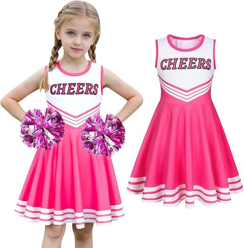 COTRIO Cheerleader Outfit for Girls Cheerleader Costume Cheer Practice Clothes Halloween Cheerleading Uniform with Pom Poms in Kuwait