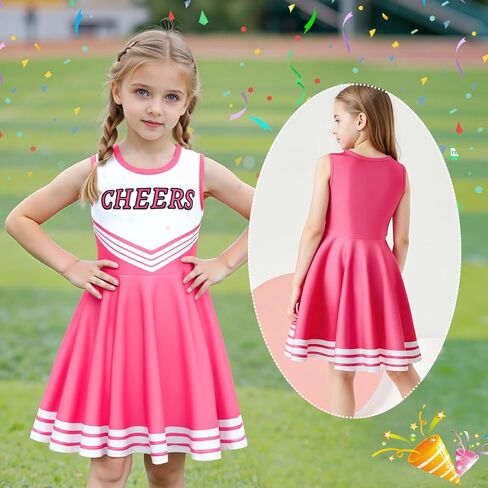COTRIO Cheerleader Outfit for Girls Cheerleader Costume Cheer Practice Clothes Halloween Cheerleading Uniform with Pom Poms in Kuwait