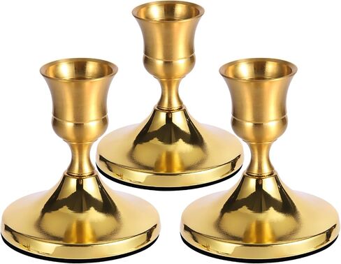3 Pcs Brass Gold Taper Candle Holders, Vintage Metal Candlestick Holders Set for Dining Table, Wedding & Party Centerpiece Decor, Fits Standard Taper Candles, Mantel & Home Decorations in Saudi Arabia
