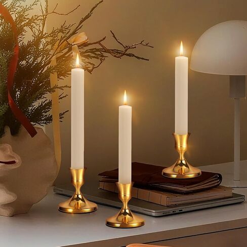 3 Pcs Brass Gold Taper Candle Holders, Vintage Metal Candlestick Holders Set for Dining Table, Wedding & Party Centerpiece Decor, Fits Standard Taper Candles, Mantel & Home Decorations in Saudi Arabia