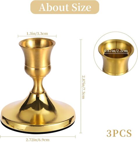 3 Pcs Brass Gold Taper Candle Holders, Vintage Metal Candlestick Holders Set for Dining Table, Wedding & Party Centerpiece Decor, Fits Standard Taper Candles, Mantel & Home Decorations in Saudi Arabia