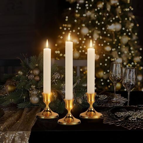 3 Pcs Brass Gold Taper Candle Holders, Vintage Metal Candlestick Holders Set for Dining Table, Wedding & Party Centerpiece Decor, Fits Standard Taper Candles, Mantel & Home Decorations in Saudi Arabia