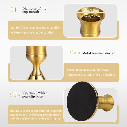 3 Pcs Brass Gold Taper Candle Holders, Vintage Metal Candlestick Holders Set for Dining Table, Wedding & Party Centerpiece Decor, Fits Standard Taper Candles, Mantel & Home Decorations in Saudi Arabia
