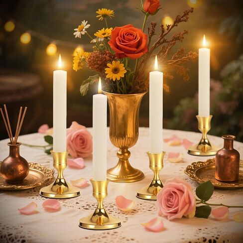 3 Pcs Brass Gold Taper Candle Holders, Vintage Metal Candlestick Holders Set for Dining Table, Wedding & Party Centerpiece Decor, Fits Standard Taper Candles, Mantel & Home Decorations in Saudi Arabia