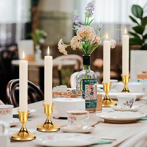 3 Pcs Brass Gold Taper Candle Holders, Vintage Metal Candlestick Holders Set for Dining Table, Wedding & Party Centerpiece Decor, Fits Standard Taper Candles, Mantel & Home Decorations in Saudi Arabia