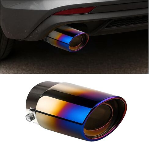 Car Exhaust Tip, 2.5" Inlet 2.6" Outlet 5.3" Length Stainless Steel Polished Adjustable Vehicle Exhaust Pipe Muffler Modification Tailpipe, Auto Decor Accessories, Universal Fit (Blue) in Saudi Arabia