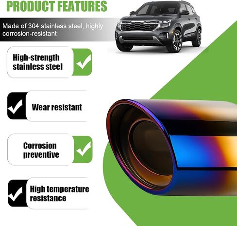 Car Exhaust Tip, 2.5" Inlet 2.6" Outlet 5.3" Length Stainless Steel Polished Adjustable Vehicle Exhaust Pipe Muffler Modification Tailpipe, Auto Decor Accessories, Universal Fit (Blue) in Saudi Arabia