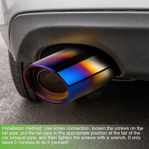 Car Exhaust Tip, 2.5" Inlet 2.6" Outlet 5.3" Length Stainless Steel Polished Adjustable Vehicle Exhaust Pipe Muffler Modification Tailpipe, Auto Decor Accessories, Universal Fit (Blue) in Saudi Arabia