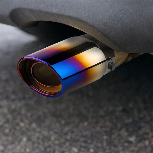 Car Exhaust Tip, 2.5" Inlet 2.6" Outlet 5.3" Length Stainless Steel Polished Adjustable Vehicle Exhaust Pipe Muffler Modification Tailpipe, Auto Decor Accessories, Universal Fit (Blue) in Saudi Arabia