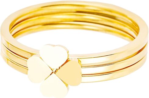 Exquisite Clover Heart Stacked Titanium Alloy Ring Set, Silver and Rose Gold, Gold, Fashion Declaration Ring, 3-Piece Set in Saudi Arabia