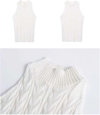 Women Cable Knitted Tops Turtleneck Halter Tank Top Sleeveless Sweater Vest in Saudi Arabia