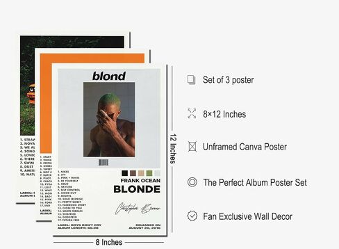 مجموعة من 3 مطبوعات قماشية، مجموعة ملصقات Frank Ocean (قناة برتقالية، أشقر المحيط)، مجموعة جماليات الألبوم 3 قطع، غير مؤطرة، 8 × 12 بوصة in Saudi Arabia