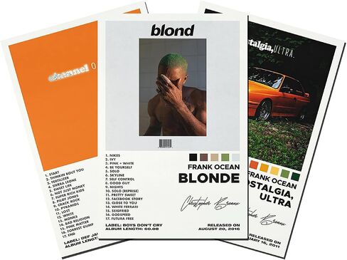 مجموعة من 3 مطبوعات قماشية، مجموعة ملصقات Frank Ocean (قناة برتقالية، أشقر المحيط)، مجموعة جماليات الألبوم 3 قطع، غير مؤطرة، 8 × 12 بوصة in Saudi Arabia