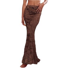 تنانير WDIRARA النسائية الطويلة من الدانتيل Bodycon للحفلات المسائية، تنانير ذيل السمكة الشفافة المكشكشة in Kuwait