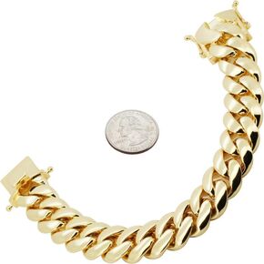 14K Yellow Gold Finish Heavy Brass 18/24MM Miami Cuban Link Chain Necklace Bracelet For Men 8″-36″ in Kuwait
