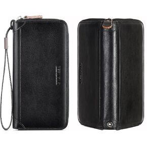 Men's Genuine Leather Zipper Wallet with RFID Blocking, Phone Pocket，Long Zipper Pouch Wallet (Brown) in Saudi Arabia