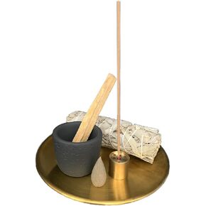 Multiple Function Incense Burner for Burning Palo Santo,Sage, Handcrafted Moon Surface Concrete Burner,Brass Incense Sticks & Cones Holder Steel Ash Catcher Yoga Meditation Gift Home Decor in Saudi Arabia