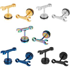 UNICRAFTALE 10Pcs Stainless Steel Hip Hop Earrings Mens Wrench Stud Earrings Screw Back Piercing Earrings Titanium Steel Spanner Tool Stud Earrings Birthday Party Graduation Gifts in Kuwait