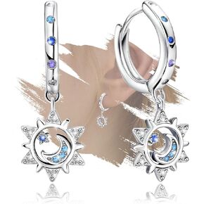 Moon Star Earrings for Women Sterling Silver Star Shaped Earrings Trendy Hypoallergenic Cubic Zirconia Star Moon Hoop Earrings with Dangle Fashion Loop Earrings Gifts for Christmas Birthday in Kuwait